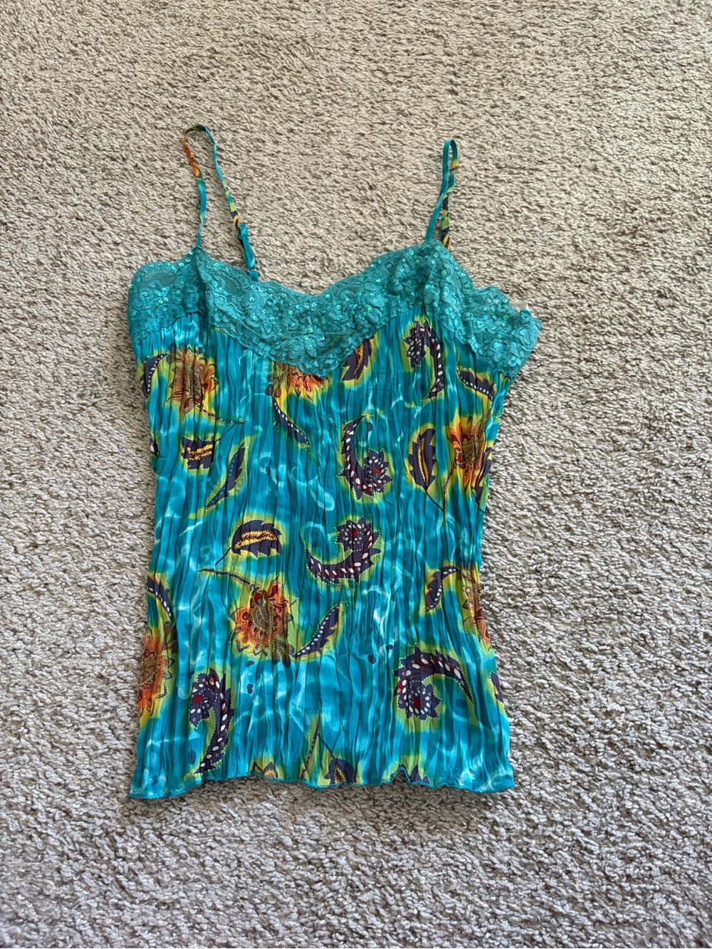 Cato Turquoise Paisley Lace-Trim Cami